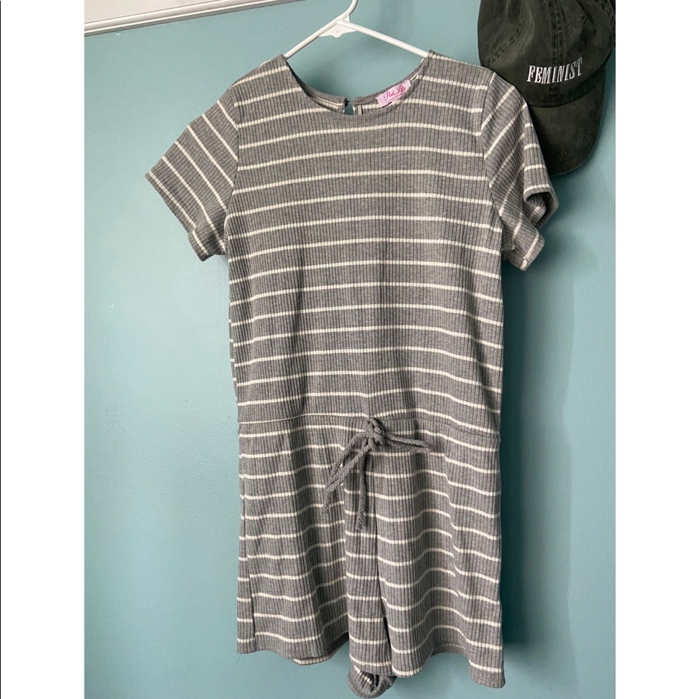 Pink Lily All for Your Love Grey Striped Romper